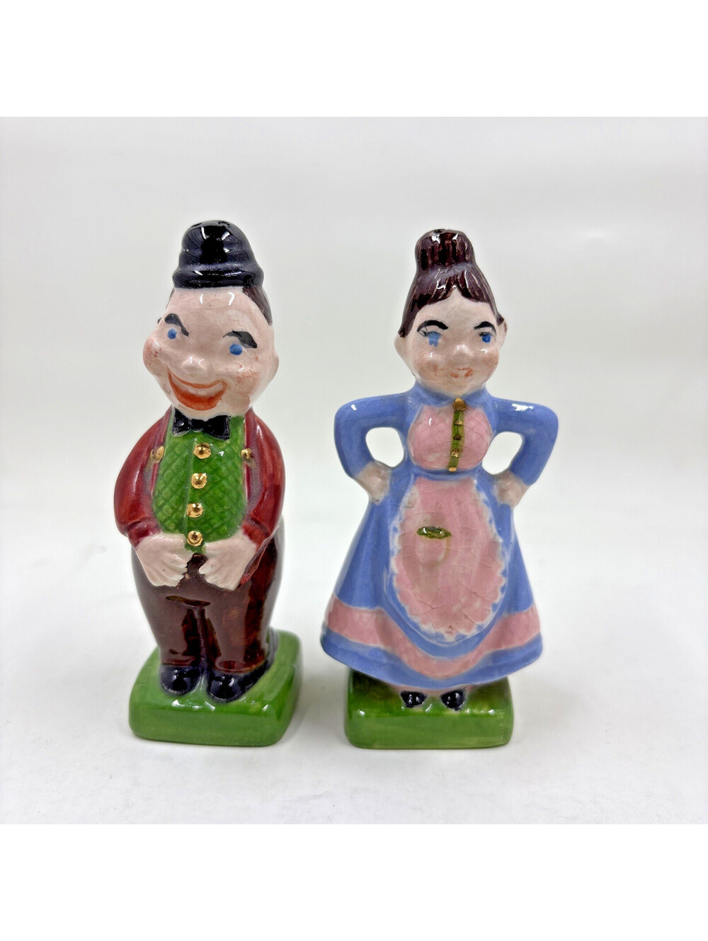 Vintage DOUBLE SIDED Man and Woman Happy Sad Salt and Pepper Shaker Set RARE